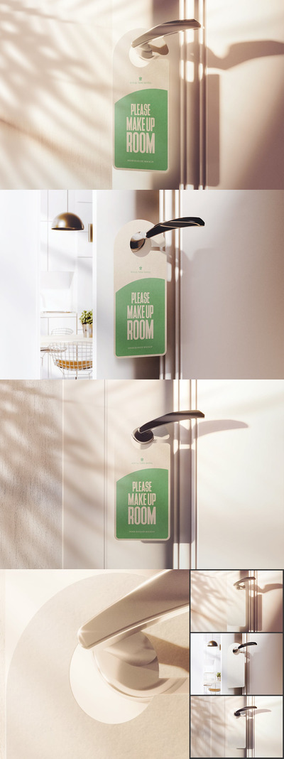 高端时尚优雅少见稀有的带有硬阴影场景样机的酒店宾馆门请勿打扰吊牌卡片设计VI样机展示模型mockups