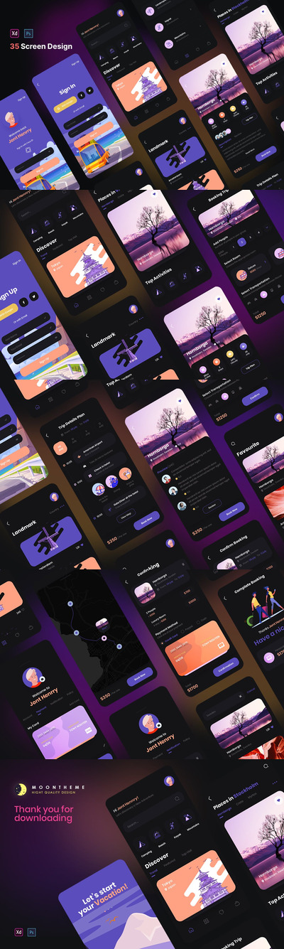 时尚高端专业的高品质旅游APP UI KITS-XD，PSD