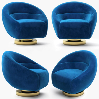 半圆形蓝色单人矮脚沙发3D模型（OBJ,FBX,MAX）