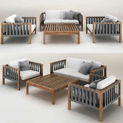 方形实木沙发和配套茶几3D模型（OBJ,FBX,MAX）