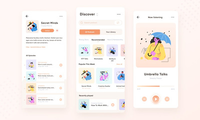 播客移动应用UI工具包 (FIG,SKETCH,XD)