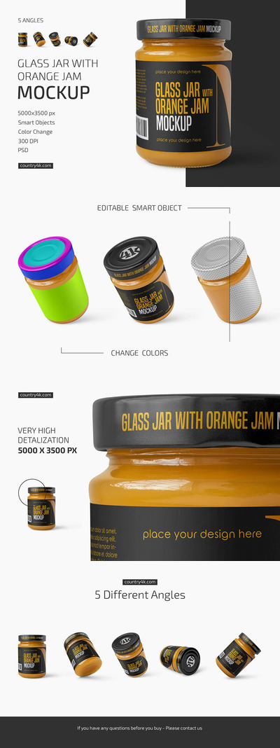 橙果酱玻璃罐包装设计样机集 (psd)