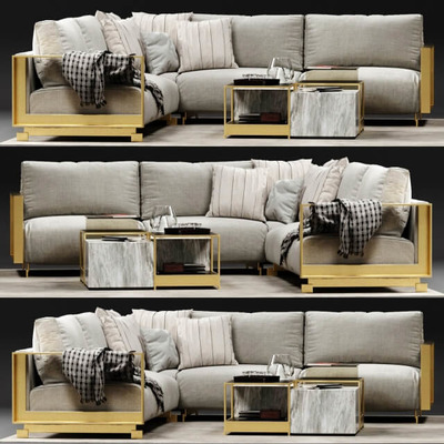 黄色实木框架浅麻色柔软布艺沙发3D模型（OBJ,FBX,MAX）