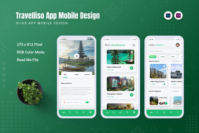 移动旅行App网页模板 (PSD,XD)
