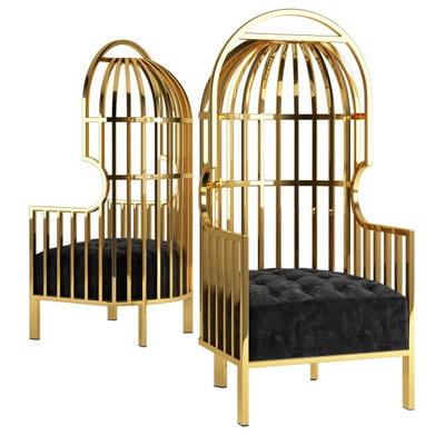 金黄色金属框架单人扶手椅3D模型（OBJ,FBX,MAX）