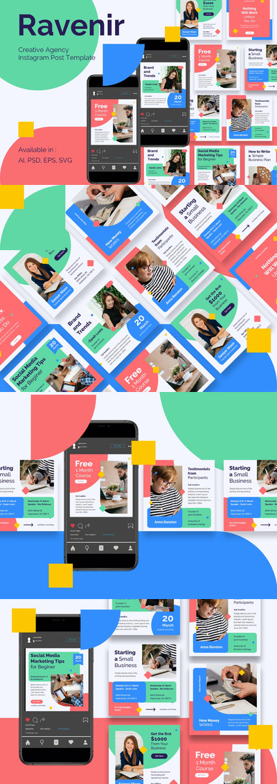 清新时尚高端创意Instagram社交媒体banner海报设计模板集合-AI, EPS, PSD, SKETCH