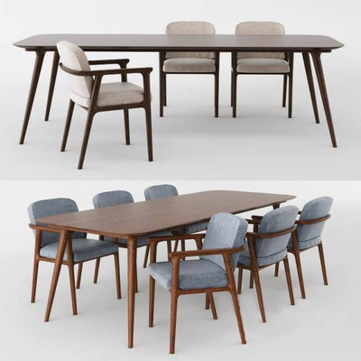 深棕色实木餐桌椅3D模型（OBJ,FBX,MAX）