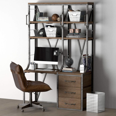 金属风书桌椅3D模型（OBJ,FBX,MAX）