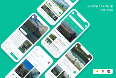 徒步露营应用程序 UI工具包(FIG,SKETCH,XD)