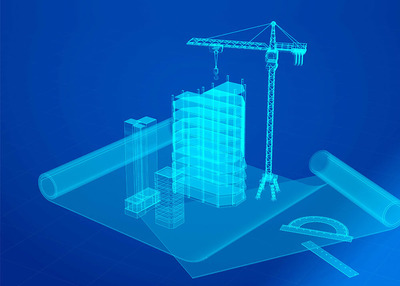 城市建设建筑蓝图透视图背景图素材 (psd)