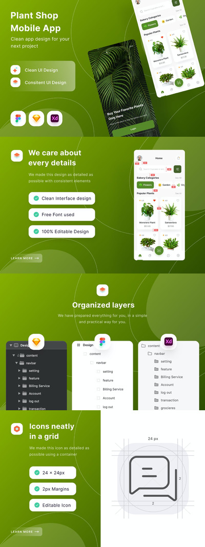 时尚高端专业的高品质植物花卉电商APP UI KITS-FIG, AI, SKETCH