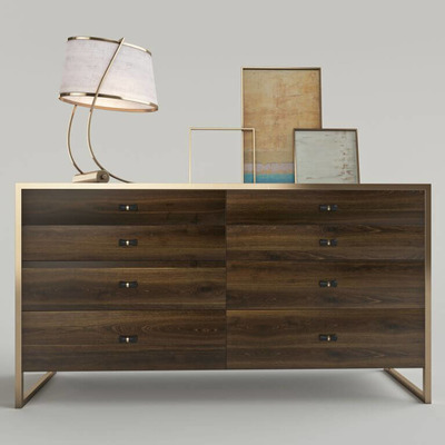 金属边框8抽屉实木储物柜3D模型（OBJ,FBX,MAX）