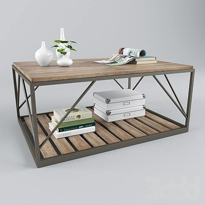 金属边框双层实木茶几3D模型（OBJ,FBX,MAX）
