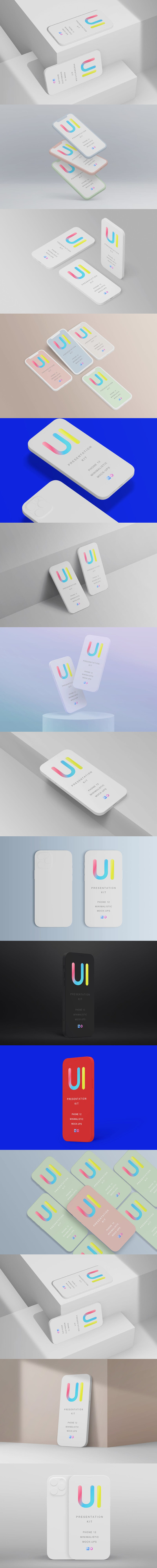 高品质的iPhone 12响应式简约设备APP UI KITS样机展示模型mockups