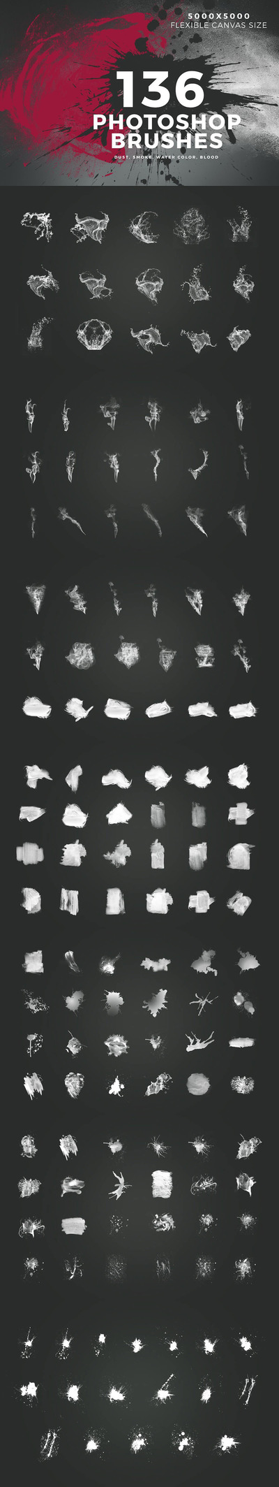 136个烟雾/水彩/血液Photoshop笔刷 (abr)