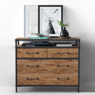 棕色实木抽屉柜及花瓶和装饰画组合3D模型（OBJ,FBX,MAX）