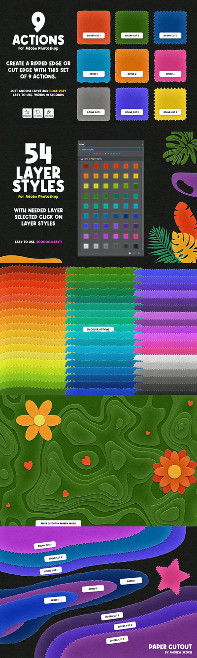 剪纸Photoshop游戏字体特效样式 (ATN,ABR,ASL,PAT,PDF)