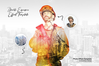 双曝光照片效果模板 (PSD)