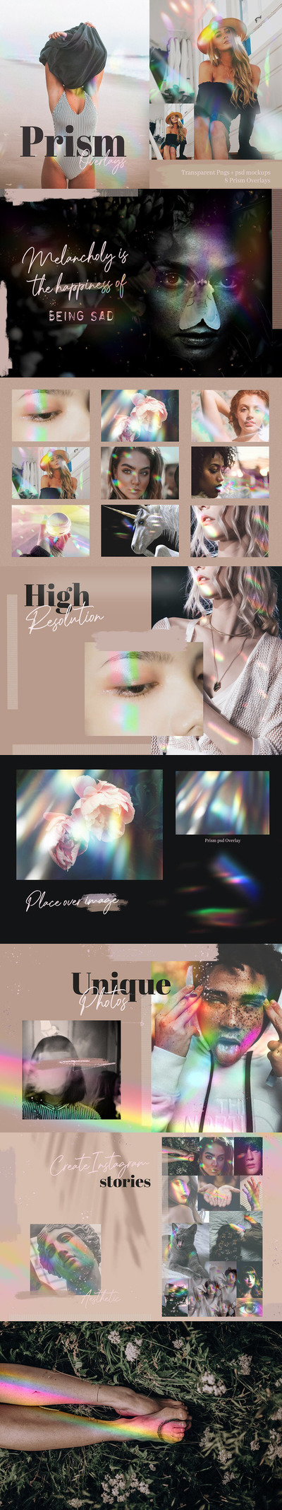 棱镜彩虹光泄漏效果样机+照片叠层素材[2.08GB,PSD,PNG]