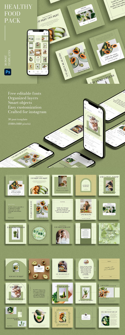 时尚高端专业的高品质健康食品Instagram社交媒体banner海报设计模板集合