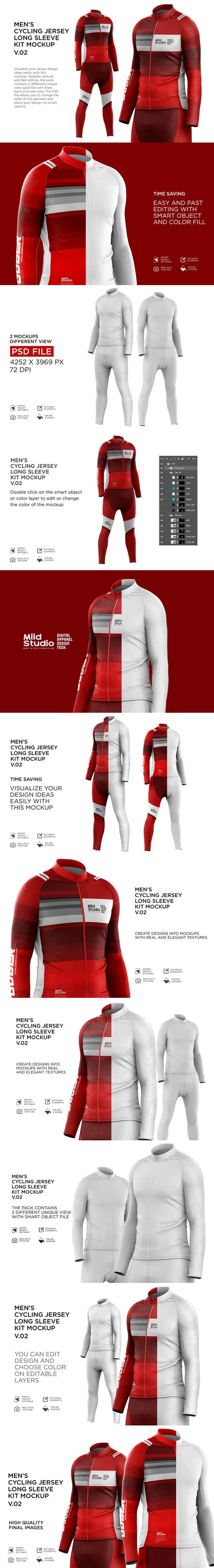 男士骑行服套装服装设计样机 (psd)