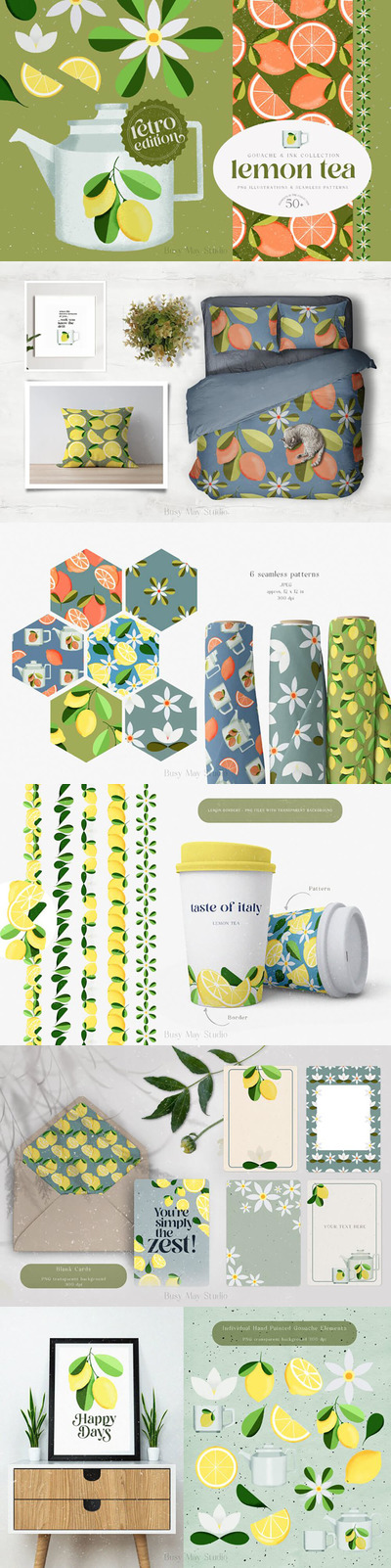 柠檬茶系列水粉插画图案素材 (psd,jpg,png)