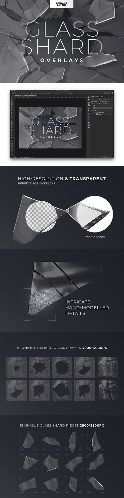 逼真的玻璃碎片和破碎的框架叠加背景底纹纹理集合集合