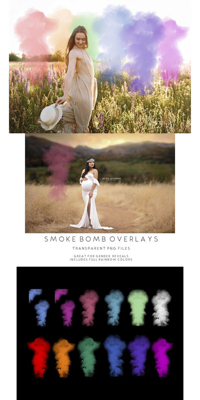 12个彩色烟雾叠层透明照片PNG素材