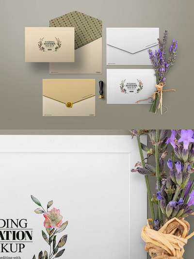 婚礼邀请函信封蜡印章模型(PSD)