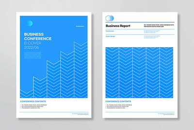 波纹箭头元素蓝色简约杂志封面设计模板 (psd)