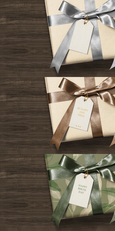 礼物盒上的问候标签模型 (PSD)