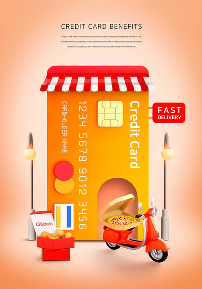 美食外卖信用卡福利海报设计模板 (psd)