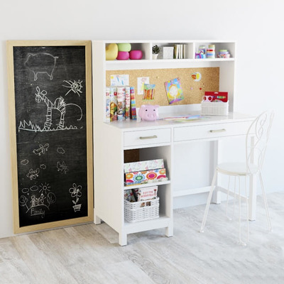 白色儿童书桌椅和黑板3D模型（OBJ,FBX,MAX）