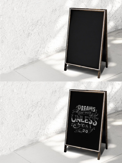 餐厅的黑板标志模型 (PSD)