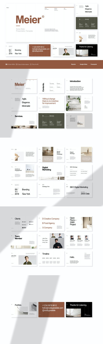 时尚高端专业的高品质多用途简约powerpoint幻灯片演示模板（pptx&key）