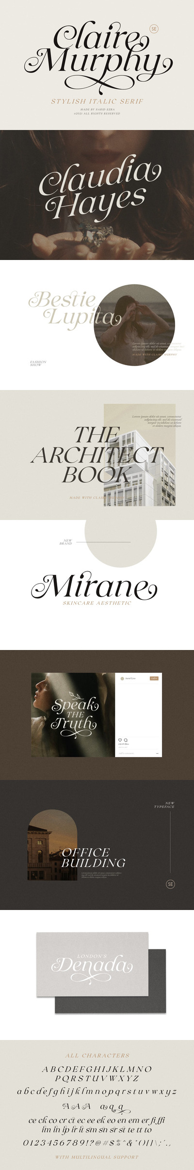 时尚高端专业的高品质优雅斜体衬线英文字体设计