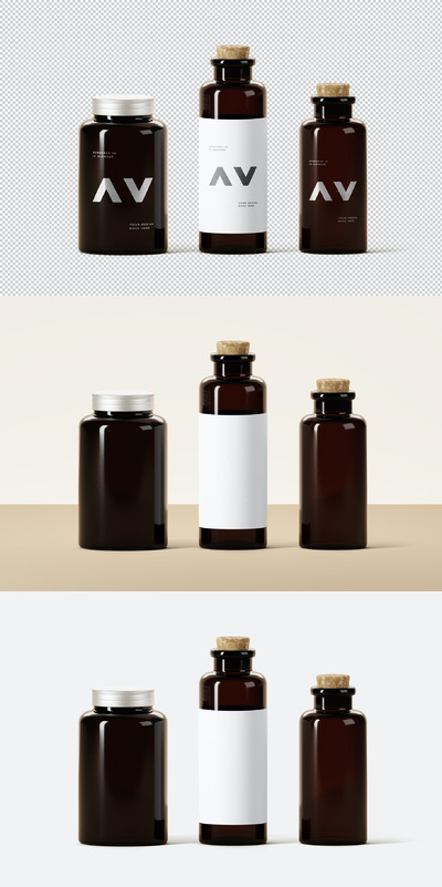 棕色玻璃瓶子样机 (PSD)