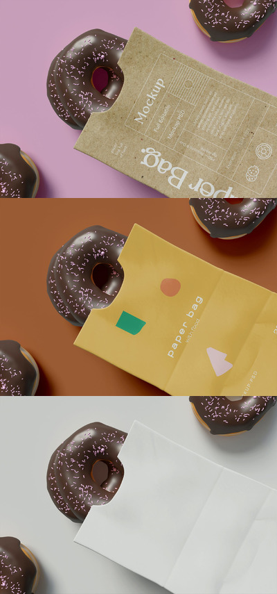 袋子和甜甜圈模型样机 (PSD)