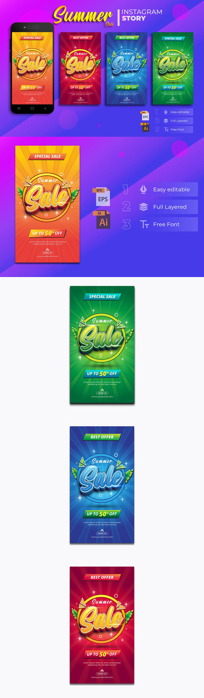 时尚好用的打折促销海报Instagram社交媒体设计模板-EPS、PNG、AI