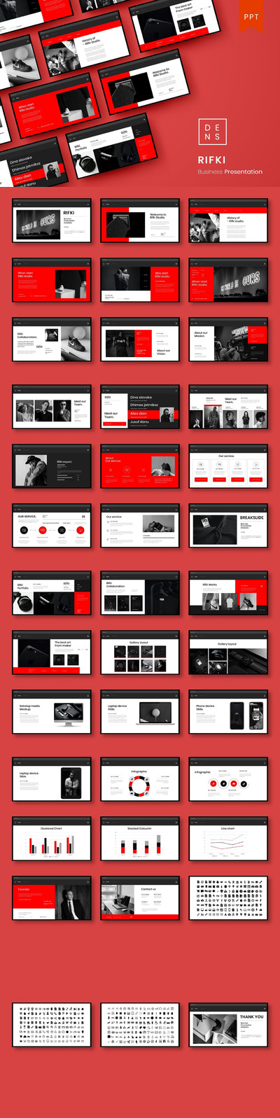 高端专业的高品质黑红配色商业商务powerpoint幻灯片演示模板（pptx）