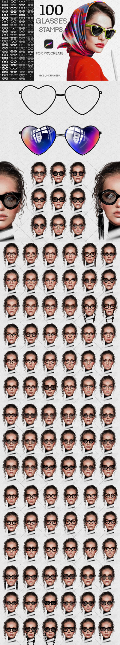 适用于Procreate的眼镜图章笔刷 (brushset)