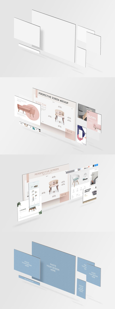 3D 视角响应式设备样机 (PSD,PDF)