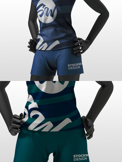 女模特 T 恤和短裤样机 (PSD)