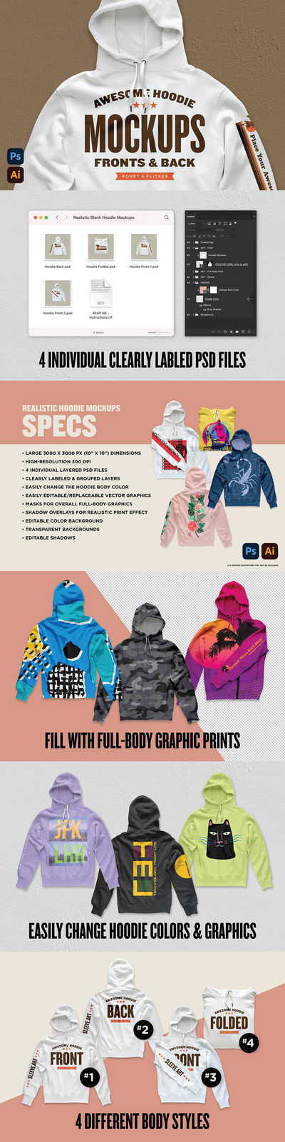 逼真的连帽衫服装设计样机模板 (psd)