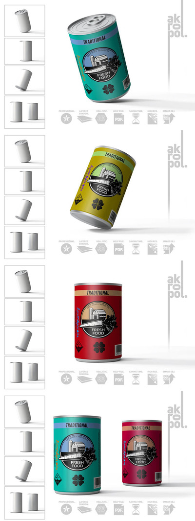 金属食品罐头包装设计样机模板 (psd)