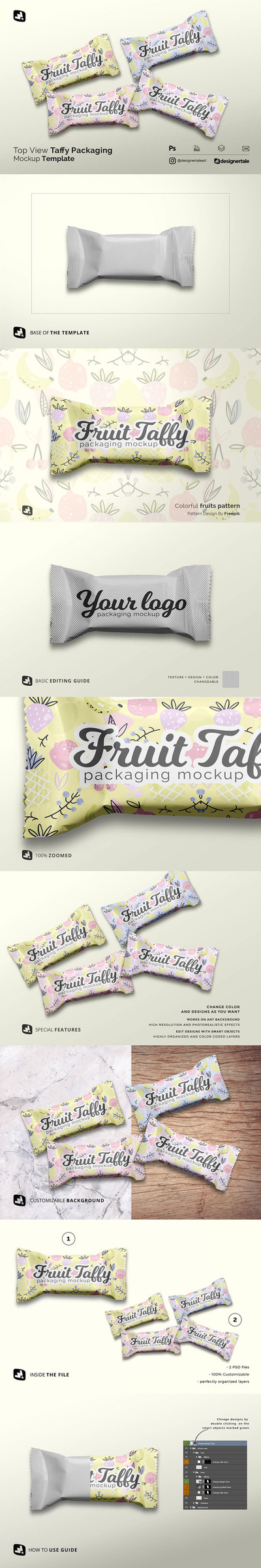 太妃糖包装设计顶视图样机 (psd)
