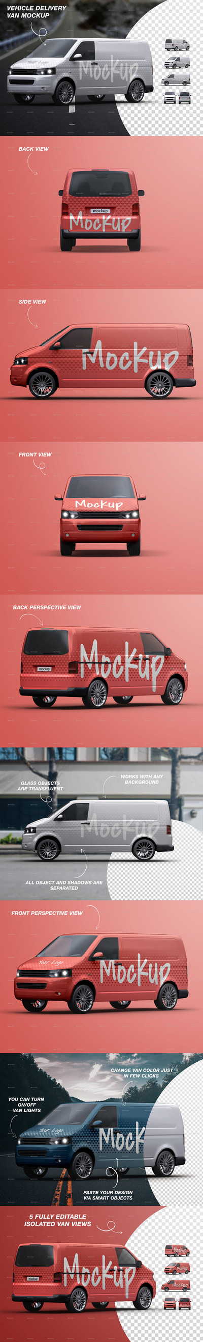送货面包车包装广告设计样机 (psd)