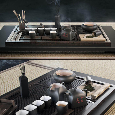 黑色陶瓷茶具套装3D模型（OBJ,FBX,MAX）