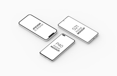 华为P40 三星 S21& iPhone 12 手机模型 (PSD)