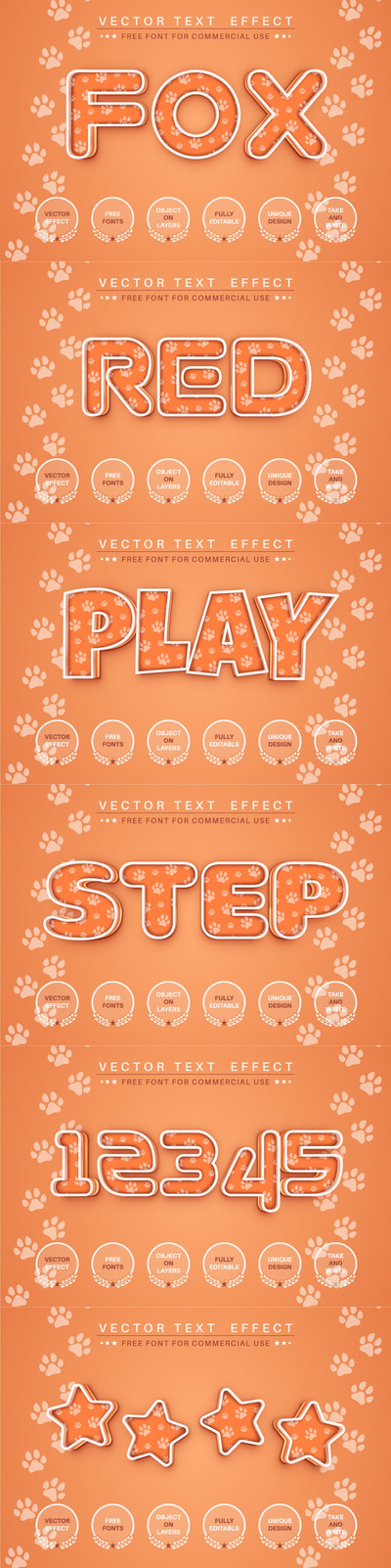 时尚清新可爱的狐狸足迹脚印可编辑AI3D立体字图层样式-AI&EPS